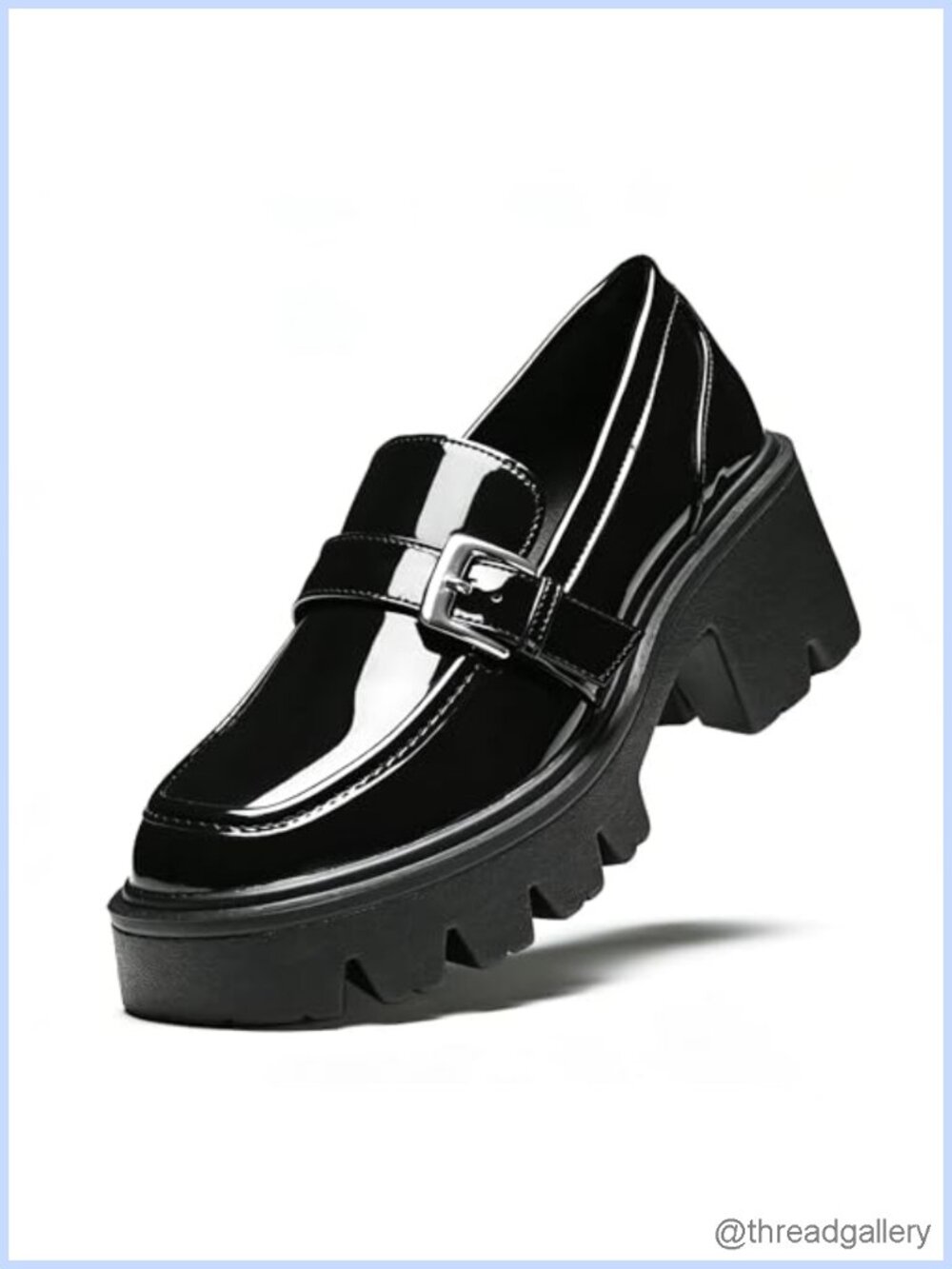 Women's Platform Loafers Chunky Heel Patent Leather Buckle Shoes